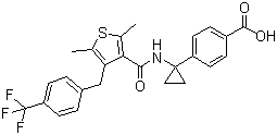 4-{1-[({2,5-二甲基-4-[4-(三氟甲基)芐基]-3-噻吩}羰基)氨基]環(huán)丙基}苯甲酸結(jié)構(gòu)式_1006036-87-8結(jié)構(gòu)式