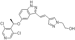 (R,e)-2-(4-(2-(5-(1-(3,5-dichloropyridin-4-yl)ethoxy)-1h-indazol-3-yl)vinyl)-1h-pyrazol-1-yl)ethanolStructure,1254473-64-7Structure (R,e)-2-(4-(2-(5-(1-(3,5-dichloropyridin-4-yl)ethoxy)-1h-indazol-3-yl)vinyl)-1h-pyrazol-1-yl)ethanol Structure,1254473-64-7Structure