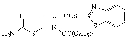(Z)-2-(2-氨基噻唑-4-基)-2-三苯甲氧亞氨基硫代乙酸(S-2-苯并噻唑)酯結(jié)構(gòu)式_143183-03-3結(jié)構(gòu)式