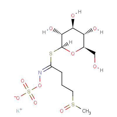 1-硫代-beta-D-吡喃葡萄糖 1-[4-(甲基亞磺酰)-N-(磺基氧基)丁烷亞氨酸酯] 單鉀鹽結(jié)構(gòu)式_15592-34-4結(jié)構(gòu)式
