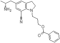 5-[(2R)-2-氨基丙基]-1-[3-(苯甲酰基氧基)丙基]-2,3-二氫-1H-吲哚-7-甲腈結(jié)構(gòu)式_239463-72-0結(jié)構(gòu)式