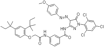 3-[[2-[2,4-雙(叔戊基)苯氧基]乙?；鵠氨基]-N-(4,5-二氫-4-[(4-甲氧苯基)偶氮-5-氧代-1-(2,4,6-三氯苯基)-1H-吡唑-3-基]苯甲酰胺結(jié)構(gòu)式_28279-36-9結(jié)構(gòu)式