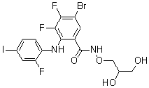 5-溴-N-(2,3-二羥基丙氧基)-3,4-二氟-2-[(2-氟-4-碘苯基)氨基]苯甲酰胺結(jié)構(gòu)式_391210-00-7結(jié)構(gòu)式