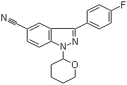 3-(4-氟苯基)-1-(四氫-2H-吡喃-2-基)-1H-吲唑-5-甲腈結(jié)構(gòu)式_395100-09-1結(jié)構(gòu)式