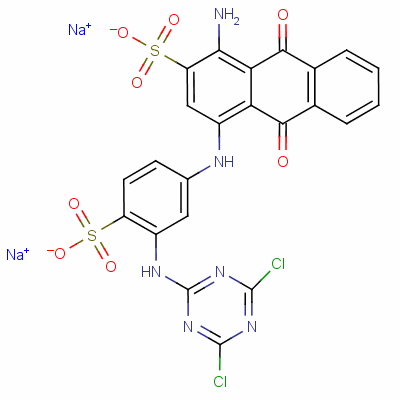 2-Anthracenesulfonic acid, 1-amino-4-[[3-[(4,6-dichloro- 1,3,5-triazin-2-yl)amino]-4-sulfophenyl]amino ]-9,10-dihydro-9,10-dioxo-, disodium salt Structure,4499-01-8Structure