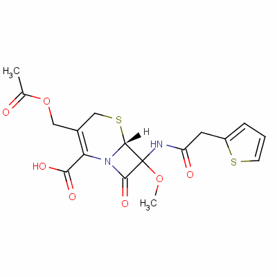 (6R)-3-(乙酰氧基甲基)-7-甲氧基-8-氧代-7-(2-噻吩基乙酰氨基)-5-硫雜-1-氮雜雙環(huán)[4.2.0]辛-2-烯-2-羧酸結(jié)構(gòu)式_50268-65-0結(jié)構(gòu)式