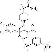 1-[2-[(2R)-4-[2-[3,5-雙(三氟甲基)苯基]乙?；鵠-2-(3,4-二氯苯基)-2-嗎啉]乙基]-alpha,alpha-二甲基-4-哌啶乙酰胺結(jié)構(gòu)式_537034-22-3結(jié)構(gòu)式