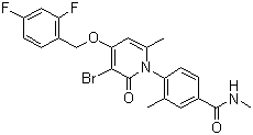 3-溴-4-(2,4-二氟芐氧基)-1-[5-[(甲基氨基)羰基]-2-甲基苯基]-6-甲基吡啶-2(1H)-酮結(jié)構(gòu)式_586379-66-0結(jié)構(gòu)式