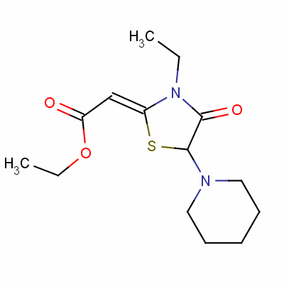 Ethyl (z)-(3-ethyl-4-oxo-5-piperidin-1-ylthiazolidin-2-ylidene)acetateStructure,63250-48-6Structure Ethyl (z)-(3-ethyl-4-oxo-5-piperidin-1-ylthiazolidin-2-ylidene)acetate Structure,63250-48-6Structure