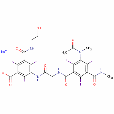 3-[[[[3-(乙?；谆被?-2,4,6-三碘-5-[(甲基氨基)羰基]苯甲?；鵠氨基]乙?；鵠氨基]-5-[[(2-羥基乙基)氨基]羰基]-2,4,6-三碘苯甲酸鈉結(jié)構(gòu)式_67992-58-9結(jié)構(gòu)式
