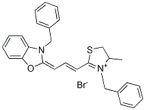 4-Methyl-2-(3-(3-benzyl-2-benzoxozolinylidene)-1-propenyl)-3-benzyl thiazolinium bromideStructure,68921-79-9Structure 4-Methyl-2-(3-(3-benzyl-2-benzoxozolinylidene)-1-propenyl)-3-benzyl thiazolinium bromide Structure,68921-79-9Structure