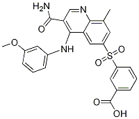3-(3-Carbamoyl-4-(3-methoxyphenylamino)-8-methylquinolin-6-ylsulfonyl)benzoic acidStructure,801311-41-1Structure 3-(3-Carbamoyl-4-(3-methoxyphenylamino)-8-methylquinolin-6-ylsulfonyl)benzoic acid Structure,801311-41-1Structure