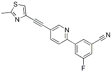 3-Fluoro-5-(5-((2-methylthiazol-4-yl)ethynyl)pyridin-2-yl)benzonitrileStructure,935685-90-8Structure 3-Fluoro-5-(5-((2-methylthiazol-4-yl)ethynyl)pyridin-2-yl)benzonitrile Structure,935685-90-8Structure