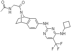 N-(2-(6-((4-(環(huán)丁基氨基)-5-(三氟甲基)嘧啶-2-基)氨基)-1,2,3,4-四氫-1,4-環(huán)亞氨基萘-9-基)-2-氧代乙基)乙酰胺結(jié)構(gòu)式_942490-07-5結(jié)構(gòu)式