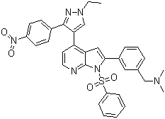 1-(3-(4-(1-乙基-3-(4-硝基苯基)-1H-吡唑-4-基)-1-(苯基磺?；?-1H-吡咯并[2,3-b]吡啶-2-基)苯基)-N,N-二甲基甲胺結(jié)構(gòu)式_942920-68-5結(jié)構(gòu)式