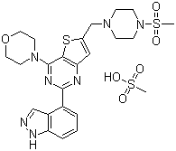 2-(1H-吲唑-4-基)-6-[[4-(甲基磺酰基)-1-哌嗪]甲基]-4-(4-嗎啉)-噻吩并[3,2-d]嘧啶結(jié)構(gòu)式_957054-50-1結(jié)構(gòu)式