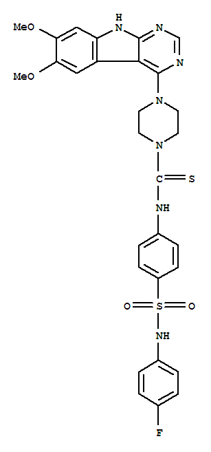 4-(6,7-二甲氧基-9h-嘧啶并[4,5-b]吲哚-4-基)-n-[4-[[(4-氟苯基)氨基]磺?；鵠苯基]-1-哌嗪硫代甲酰胺結(jié)構(gòu)式_1023310-86-2結(jié)構(gòu)式