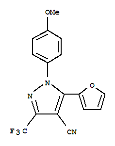 1H-pyrazole-4-carbonitrile, 5-(2-furanyl)-1-(4-methoxyphenyl)-3-(trifluoromethyl)-Structure,218632-32-7Structure 1H-pyrazole-4-carbonitrile, 5-(2-furanyl)-1-(4-methoxyphenyl)-3-(trifluoromethyl)- Structure,218632-32-7Structure