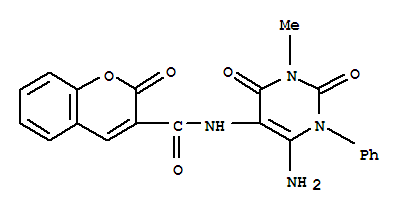2H-1-benzopyran-3-carboxamide, n-(6-amino-1,2,3,4-tetrahydro-3-methyl-2,4-dioxo-1-phenyl-5-pyrimidinyl)-2-oxo-Structure,301206-09-7Structure 2H-1-benzopyran-3-carboxamide, n-(6-amino-1,2,3,4-tetrahydro-3-methyl-2,4-dioxo-1-phenyl-5-pyrimidinyl)-2-oxo- Structure,301206-09-7Structure