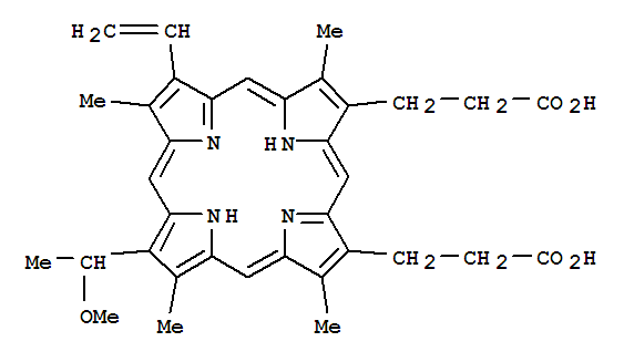 7-Ethenyl-12-(1-methoxyethyl)-3,8,13,17-tetramethyl-21h,23h-porphine-2,18-dipropanoic acidStructure,327050-53-3Structure 7-Ethenyl-12-(1-methoxyethyl)-3,8,13,17-tetramethyl-21h,23h-porphine-2,18-dipropanoic acid Structure,327050-53-3Structure