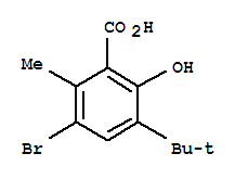 Benzoic acid, 3-bromo-5-(1,1-dimethylethyl)-6-hydroxy-2-methyl-Structure,59889-29-1Structure Benzoic acid, 3-bromo-5-(1,1-dimethylethyl)-6-hydroxy-2-methyl- Structure,59889-29-1Structure