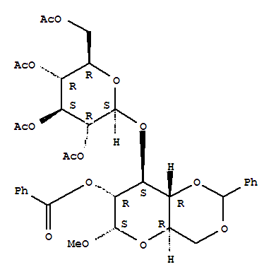 Methyl 4,6-Di-O-benzylidene-2-O-benzoyl-3-O-(2,3,4,6-tetra-O-acetyl-beta-D-glucopyranoside)-alpha-D-glucopyranosideStructure,71238-93-2Structure Methyl 4,6-Di-O-benzylidene-2-O-benzoyl-3-O-(2,3,4,6-tetra-O-acetyl-beta-D-glucopyranoside)-alpha-D-glucopyranoside Structure,71238-93-2Structure