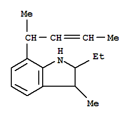 1H-indole,2-ethyl-2,3-dihydro-3-methyl-7-(1-methyl-2-butenyl)-(9ci)Structure,775537-71-8Structure 1H-indole,2-ethyl-2,3-dihydro-3-methyl-7-(1-methyl-2-butenyl)-(9ci) Structure,775537-71-8Structure