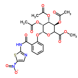 2-[(5-硝基-1,3-噻唑-2-基)氨基甲酰]苯基(5Xi)-2,3,4-三-O-乙酰基-beta-L-來蘇-吡喃己糖醛酸甲酯結(jié)構(gòu)式_221287-92-9結(jié)構(gòu)式