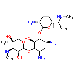 (2R,3R,4R,5R)-2-[(1S,2S,3R,4S,6R)-4,6-二氨基-3-[(2R,3R,6S)-3-氨基-6-[(1R)-1-甲基氨基乙基]四氫吡喃-2-基]氧基-2-羥基-環(huán)己基]氧基-5-甲基-4-甲基氨基-四氫吡喃-3,5-二醇結構式_25876-10-2結構式