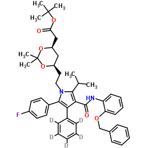 (6-{2-[3-(2-芐氧基-苯基氨基甲酰)-5-(4-氟-苯基)-2-異丙基-4-苯基-d5-吡咯-1-基]-乙基}-2,2-二甲基-[1,3]-二噁烷-4-基)-乙酸叔丁酯結(jié)構式_265989-41-1結(jié)構式