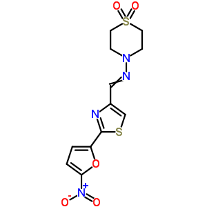 n-[[2-(5-硝基-2-呋喃)-4-噻唑]亞甲基]-4-硫代嗎啉 1,1-二氧化物結構式_31898-49-4結構式