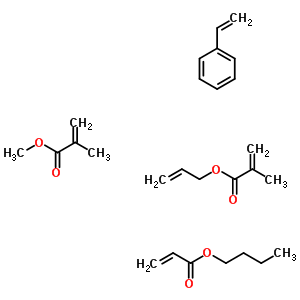2-Methyl-2-propenoic acid methyl ester polymer with butyl 2-propenoate, ethenylbenzene and 2-propenyl 2-methyl-2-propenoateStructure,51252-07-4Structure 2-Methyl-2-propenoic acid methyl ester polymer with butyl 2-propenoate, ethenylbenzene and 2-propenyl 2-methyl-2-propenoate Structure,51252-07-4Structure
