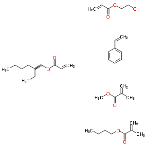 2-Methyl-2-propenoic acid butyl ester polymer with ethenylbenzene, 2-ethylhexyl 2-propenoate, 2-hydroxyethyl 2-propenoate and methyl 2-methyl-2-propenoateStructure,51584-93-1Structure 2-Methyl-2-propenoic acid butyl ester polymer with ethenylbenzene, 2-ethylhexyl 2-propenoate, 2-hydroxyethyl 2-propenoate and methyl 2-methyl-2-propenoate Structure,51584-93-1Structure