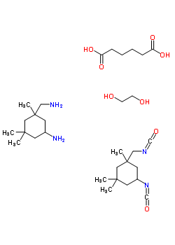 Hexanedioic acid, polymer with 5-amino-1,3,3-trimethylcyclohexanemethanamine, 1,2-ethanediol and 5-isocyanato-1-(isocyanatomethyl)-1,3,3-trimethylcyclohexaneStructure,53184-55-7Structure Hexanedioic acid, polymer with 5-amino-1,3,3-trimethylcyclohexanemethanamine, 1,2-ethanediol and 5-isocyanato-1-(isocyanatomethyl)-1,3,3-trimethylcyclohexane Structure,53184-55-7Structure