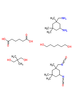 Hexanedioic acid, polymer with 5-amino-1,3,3-trimethylcyclohexanemethanamine, 2,2-dimethyl-1,3-propanediol, 1,6-hexanediol and 5-isocyanato-1-(isocyanatomethyl)-1,3,3-trimethylcyclohexaneStructure,58043-05-3Structure Hexanedioic acid, polymer with 5-amino-1,3,3-trimethylcyclohexanemethanamine, 2,2-dimethyl-1,3-propanediol, 1,6-hexanediol and 5-isocyanato-1-(isocyanatomethyl)-1,3,3-trimethylcyclohexane Structure,58043-05-3Structure