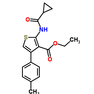 2-(環(huán)丙烷羰基氨基)-4-(4-甲基苯基)噻吩-3-羧酸乙酯結(jié)構(gòu)式_5896-62-8結(jié)構(gòu)式