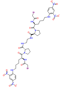 Bis(alpha-bromoacetyl-epsilon-2,4-dinitrophenyllysylproline)ethylenediamineStructure,61556-53-4Structure Bis(alpha-bromoacetyl-epsilon-2,4-dinitrophenyllysylproline)ethylenediamine Structure,61556-53-4Structure
