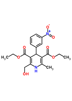 1,4-Dihydro-2-hydroxymethyl-4-(m-nitrophenyl)-6-methyl-3,5-pyridine dicarboxylic acid diethyl esterStructure,62760-70-7Structure 1,4-Dihydro-2-hydroxymethyl-4-(m-nitrophenyl)-6-methyl-3,5-pyridine dicarboxylic acid diethyl ester Structure,62760-70-7Structure