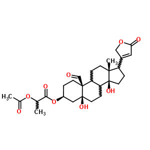 3beta-[2-(乙酰氧基)-1-氧代丙氧基]-5,14-二羥基-19-氧代-5beta-心甾-20(22)-烯內(nèi)酯結(jié)構(gòu)式_63979-64-6結(jié)構(gòu)式