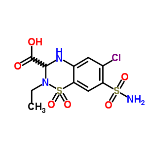 2H-1,2,4-benzothiadiazine-3-carboxylicacid, 7-(aminosulfonyl)-6-chloro-2-ethyl-3,4-dihydro-, 1,1-dioxideStructure,64932-76-9Structure 2H-1,2,4-benzothiadiazine-3-carboxylicacid, 7-(aminosulfonyl)-6-chloro-2-ethyl-3,4-dihydro-, 1,1-dioxide Structure,64932-76-9Structure