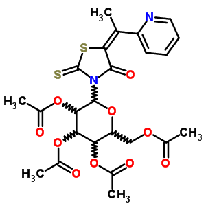 5-[1-(2-吡啶)亞乙基]-3-(2,3,4,6-四-O-乙?；?b-D-吡喃葡萄糖)-2-硫氧代-4-噻唑啉酮結(jié)構(gòu)式_65562-36-9結(jié)構(gòu)式