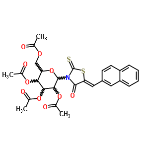 5-(2-萘亞甲基)-3-(2,3,4,6-四-O-乙?；?b-D-吡喃葡萄糖)-2-硫氧代-4-噻唑啉酮結(jié)構(gòu)式_65562-41-6結(jié)構(gòu)式