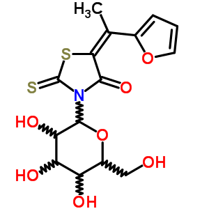 5-[1-(2-呋喃)亞乙基]-3-b-D-吡喃葡萄糖-2-硫氧代-4-噻唑啉酮結(jié)構(gòu)式_65562-46-1結(jié)構(gòu)式