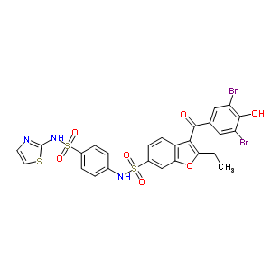 3-(3,5-二溴-4-羥基苯甲酰基)-2-乙基-N-[4-[(2-噻唑氨基)磺?；鵠苯基]-6-苯并呋喃磺酰胺結(jié)構(gòu)式_765317-72-4結(jié)構(gòu)式